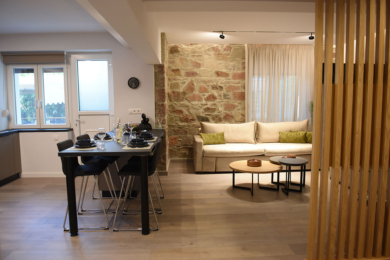 Living room and kitchen of The Cozy Flat